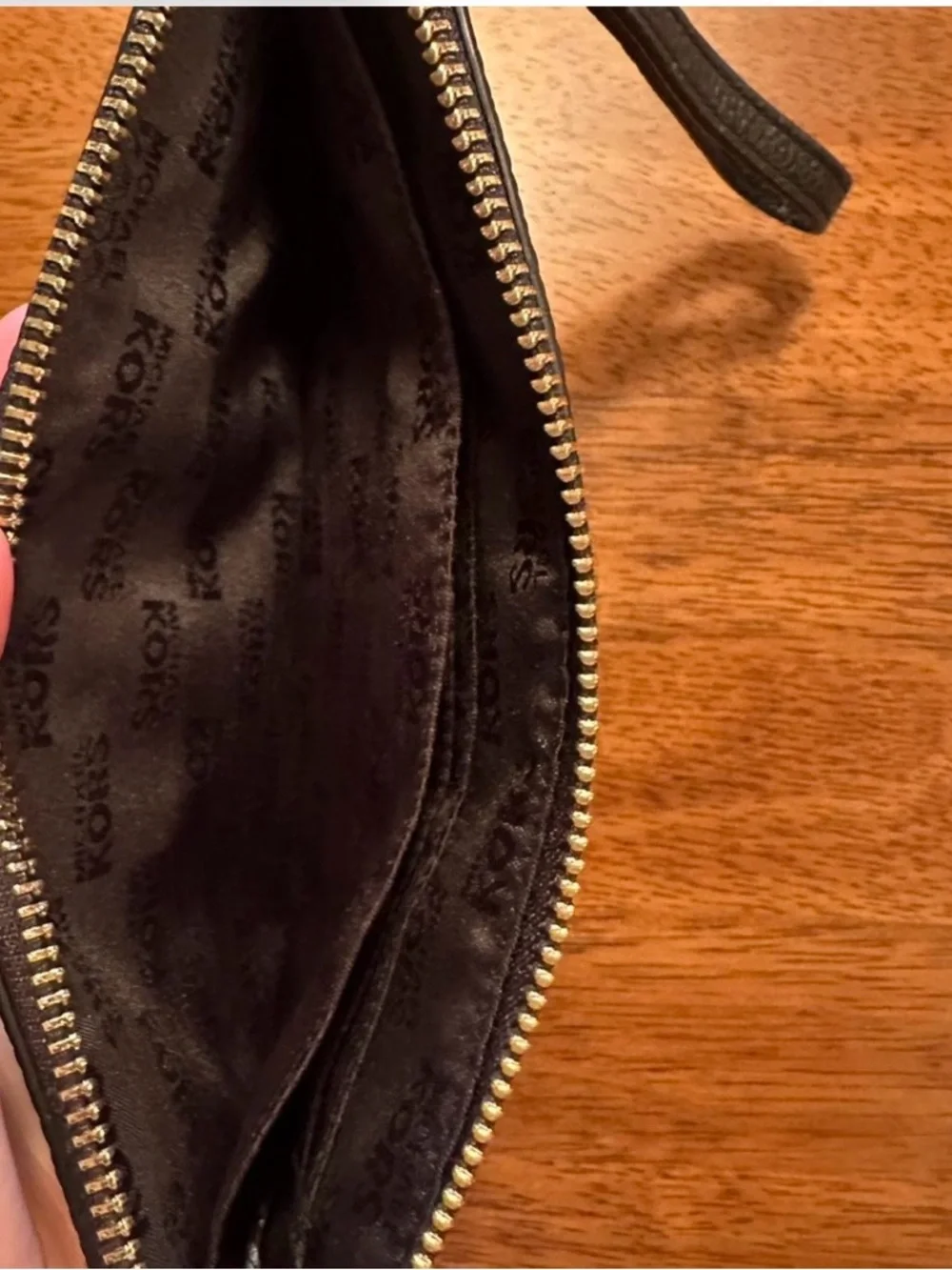 Michael Kors Black Pebbled Leather Wristlet with Gold MK Accent - Picture 3 of 3